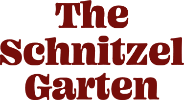 Red text logo for "the schnitzel garten" featuring a playful, serif font style.